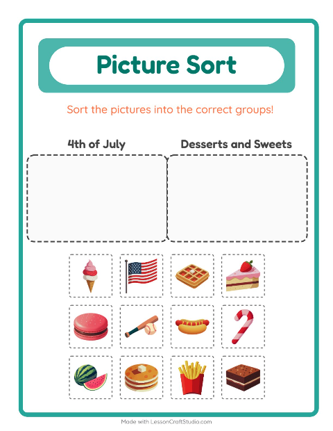 Preview of Picture Sort worksheet for kindergarten