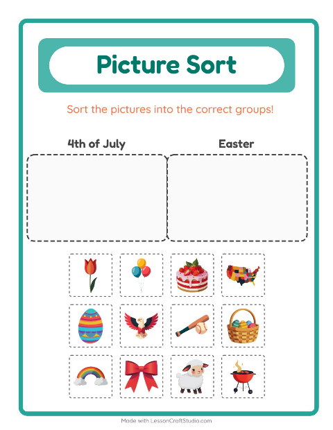 Preview of Picture Sort worksheet for kindergarten