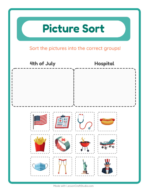 Preview of Picture Sort worksheet for kindergarten