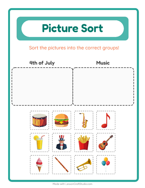 Preview of Picture Sort worksheet for kindergarten