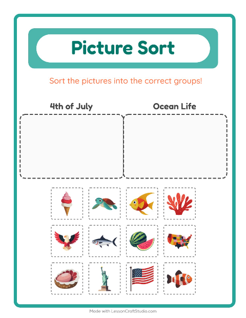Preview of Picture Sort worksheet for kindergarten