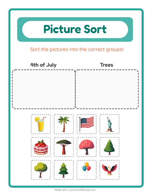 Preview of Picture Sort worksheet for kindergarten