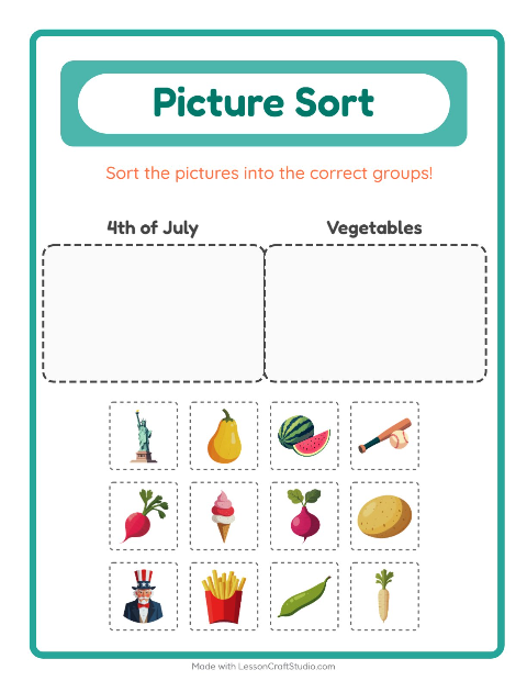 Preview of Picture Sort worksheet for kindergarten