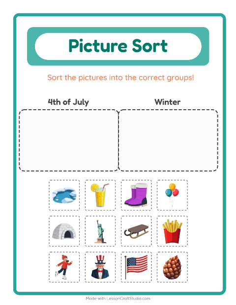 Preview of Picture Sort worksheet for kindergarten