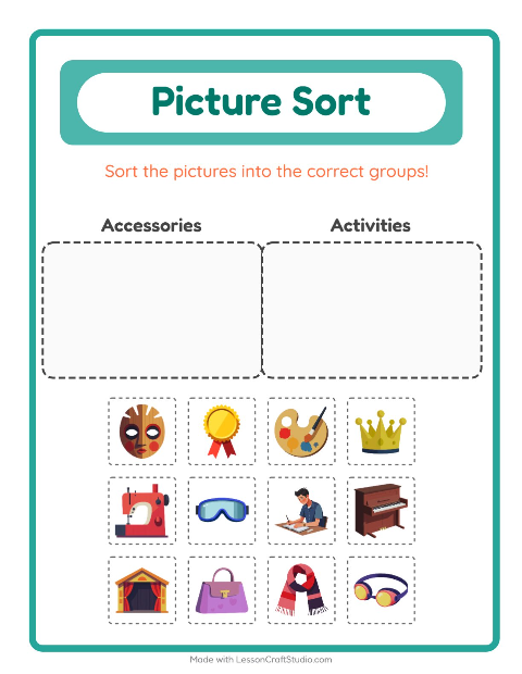 Preview of Picture Sort worksheet for kindergarten