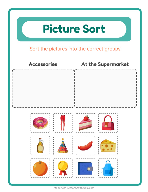 Preview of Picture Sort worksheet for kindergarten