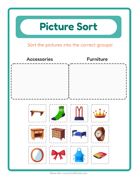Preview of Picture Sort worksheet for kindergarten