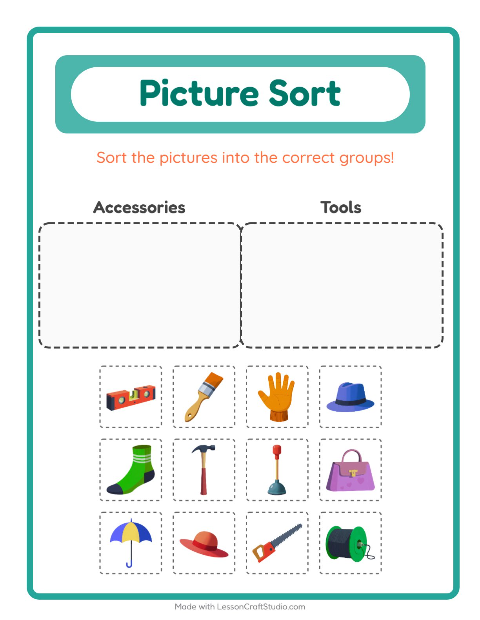 Preview of Picture Sort worksheet for kindergarten