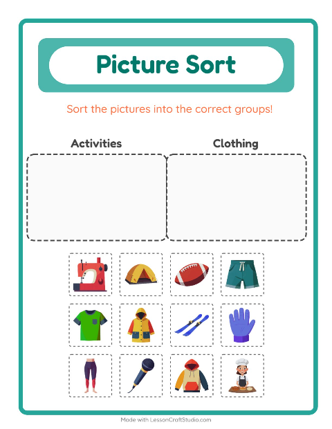 Preview of Picture Sort worksheet for kindergarten