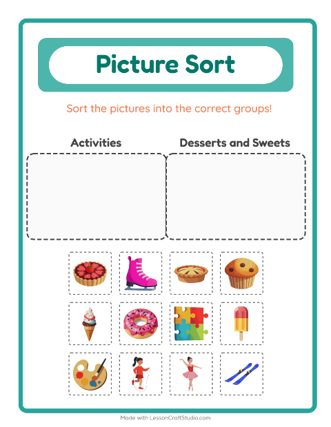 Preview of Picture Sort worksheet for kindergarten