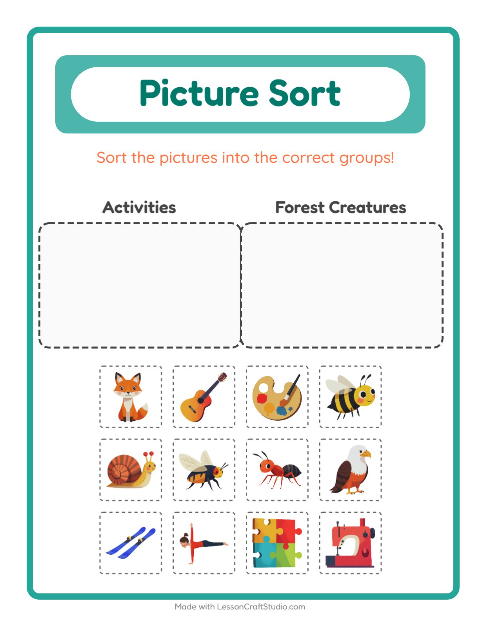 Preview of Picture Sort worksheet for kindergarten