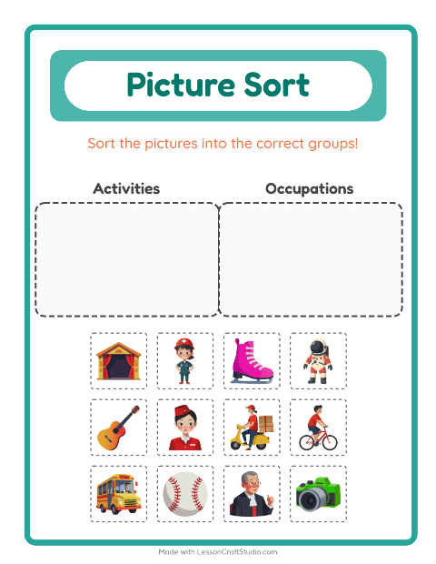 Preview of Picture Sort worksheet for kindergarten
