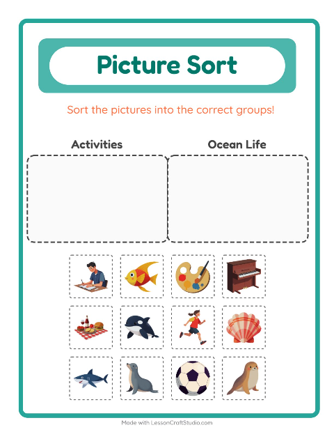 Preview of Picture Sort worksheet for kindergarten