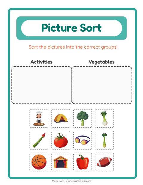 Preview of Picture Sort worksheet for kindergarten