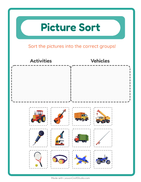 Preview of Picture Sort worksheet for kindergarten