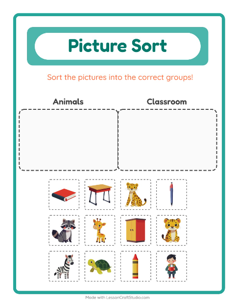 Preview of Picture Sort worksheet for kindergarten
