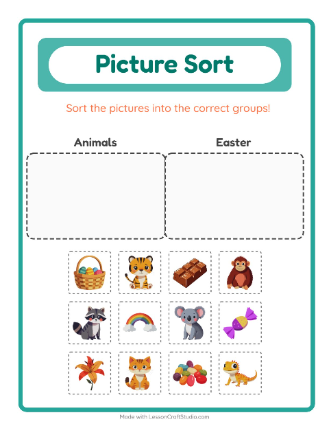 Preview of Picture Sort worksheet for kindergarten