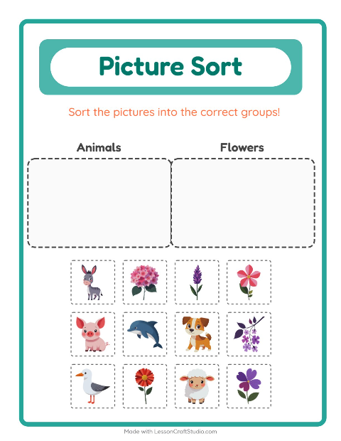 Preview of Picture Sort worksheet for kindergarten