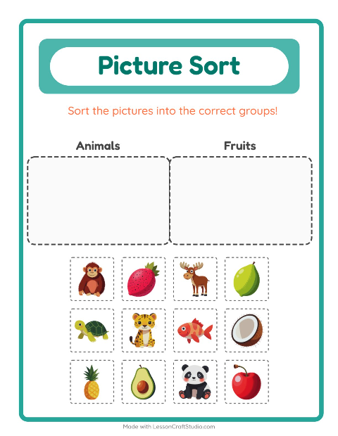 Preview of Picture Sort worksheet for kindergarten