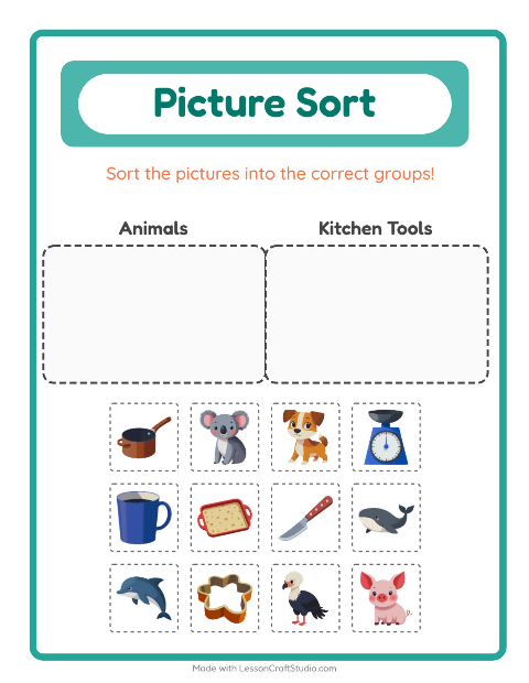 Preview of Picture Sort worksheet for kindergarten