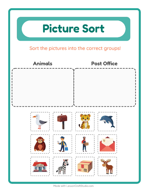 Preview of Picture Sort worksheet for kindergarten