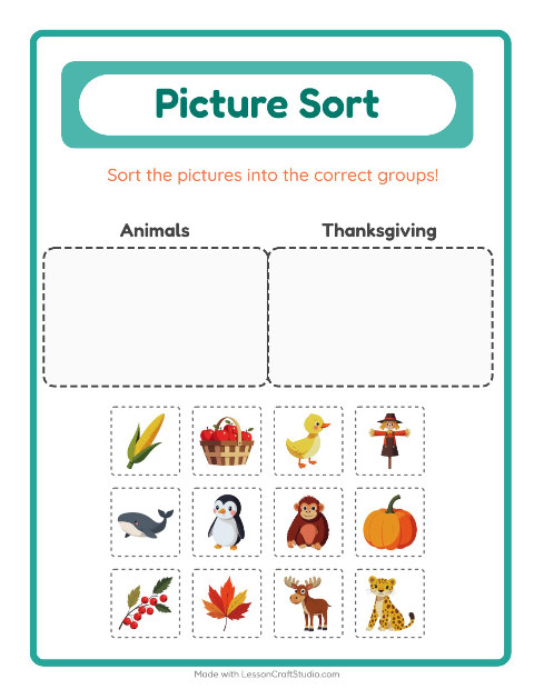 Preview of Picture Sort worksheet for kindergarten