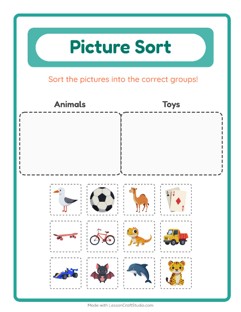 Preview of Picture Sort worksheet for kindergarten