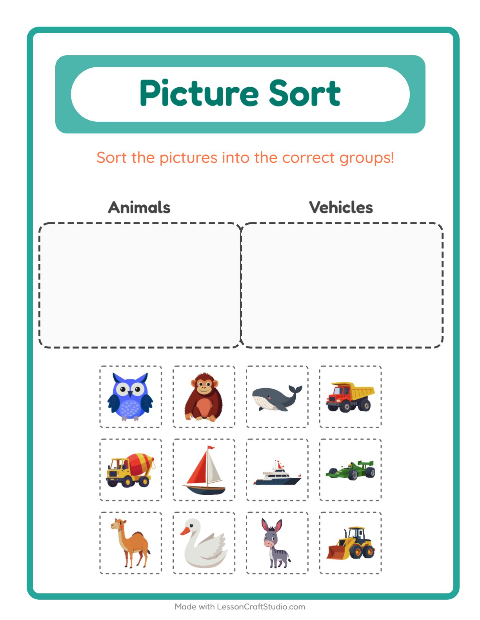 Preview of Picture Sort worksheet for kindergarten