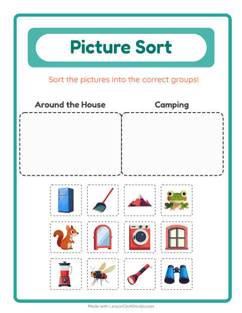 Preview of Picture Sort worksheet for kindergarten