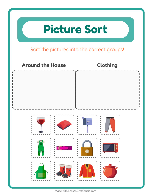 Preview of Picture Sort worksheet for kindergarten