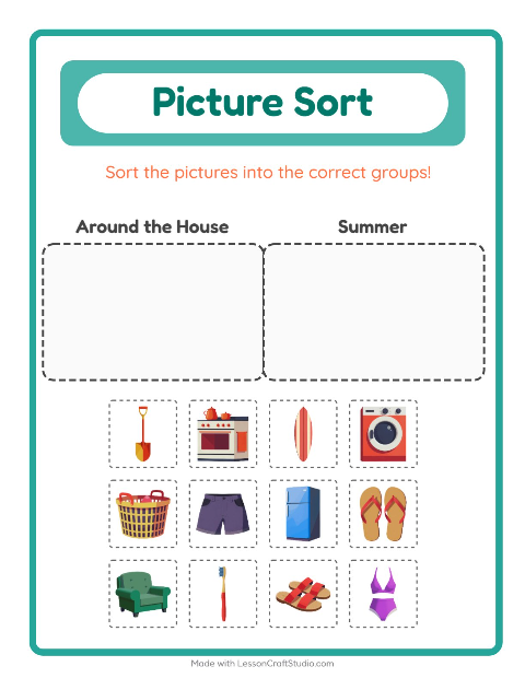 Preview of Picture Sort worksheet for kindergarten