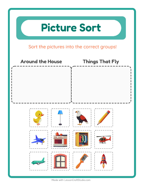 Preview of Picture Sort worksheet for kindergarten