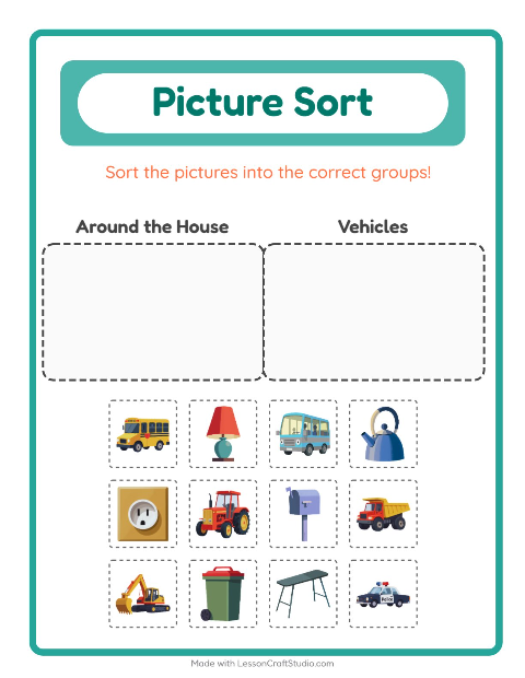 Preview of Picture Sort worksheet for kindergarten