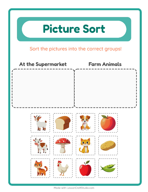 Preview of Picture Sort worksheet for kindergarten