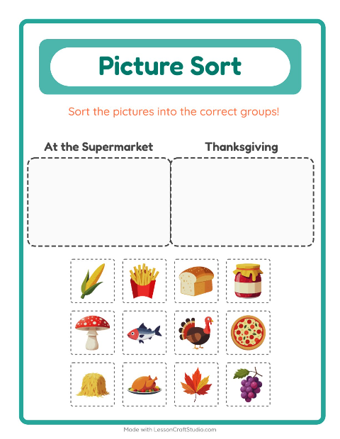 Preview of Picture Sort worksheet for kindergarten