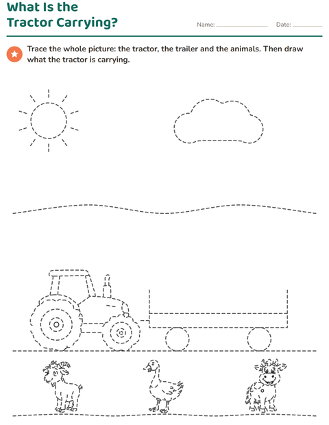 Preview of Trace the Picture, Then Draw: What Is the Tractor Carrying?