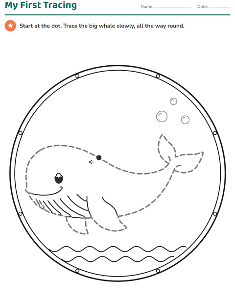Tracing Worksheets for Preschool: My First Big Whale