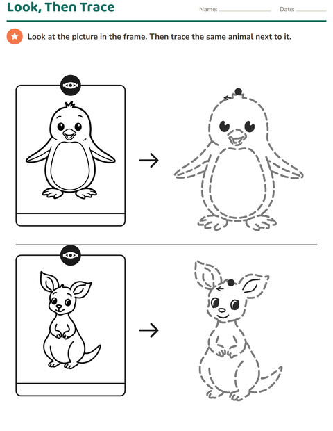 Trace the Picture: Look at the Animal, Then Trace It