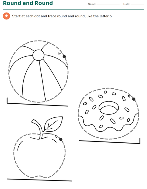 Tracing Worksheets for Toddlers and Preschoolers: Round Pictures