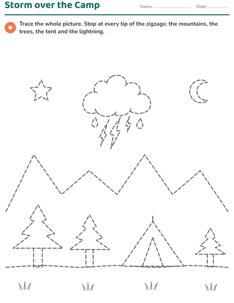 Preview of Trace the Picture: Zigzag Mountains and a Stormy Camp