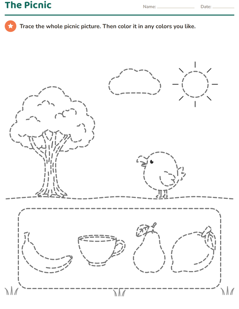 Preview of Trace and Color the Picture: A Picnic Under the Tree