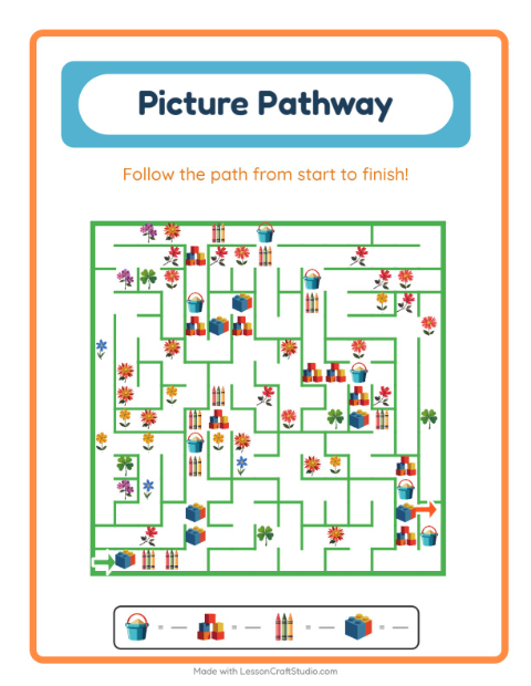 Preview of Picture Trail worksheet featuring Toys for kindergarten
