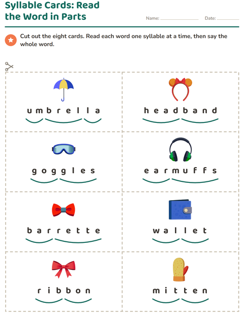 Preview of Picture Word Cards worksheet featuring Accessories for grade 1