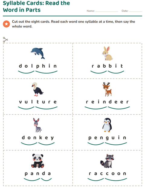 Preview of Picture Word Cards worksheet featuring Animals for grade 1