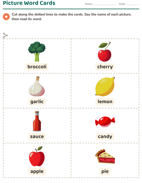 Preview of Picture Word Cards worksheet featuring At the Supermarket for kindergarten