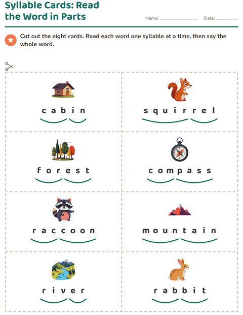 Preview of Picture Word Cards worksheet featuring Camping for grade 1