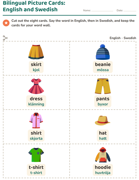 Preview of Picture Word Cards worksheet featuring Clothing for kindergarten