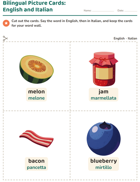 Preview of Picture Word Cards worksheet featuring Breakfast for kindergarten