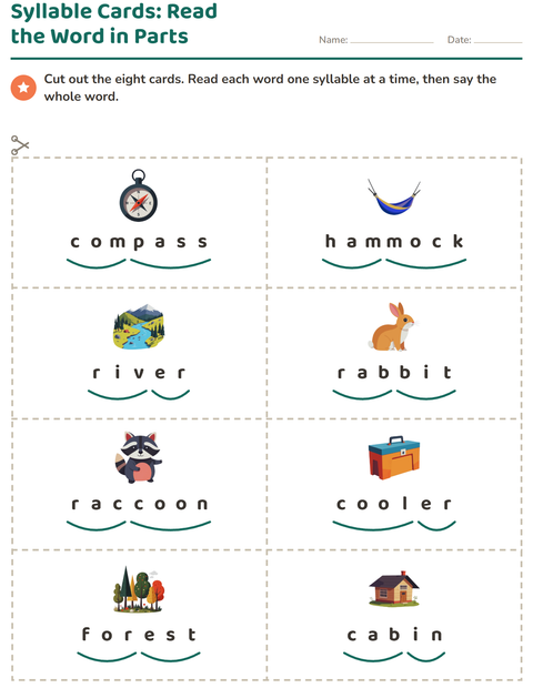 Preview of Picture Word Cards worksheet featuring Camping for grade 1