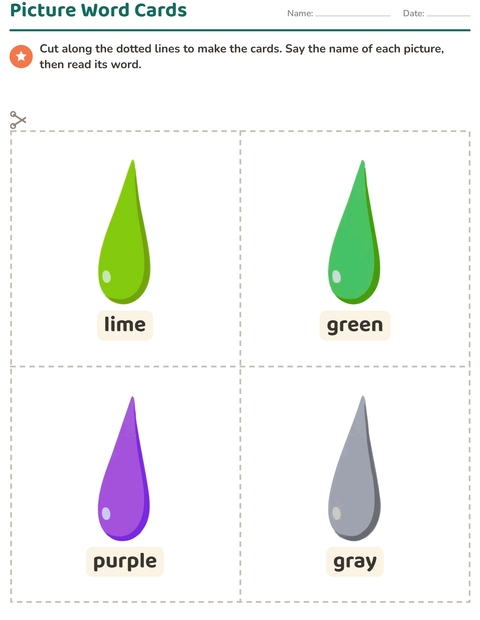 Preview of Picture Word Cards worksheet featuring Colors for kindergarten